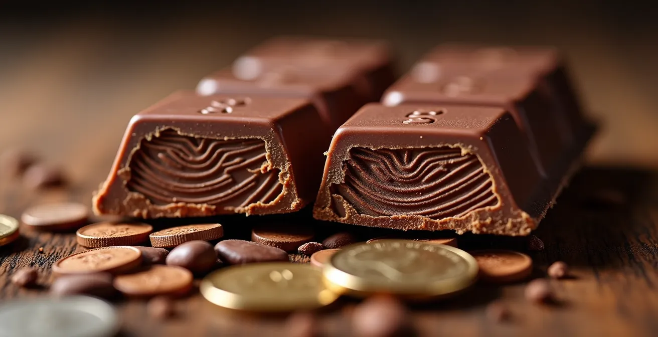 Elegant display of artisan chocolate bars with cost breakdown elements