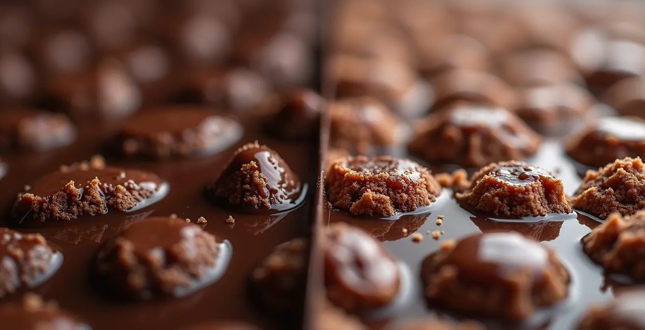 Macro view of chocolate crystal formations showing different polymorphic structures