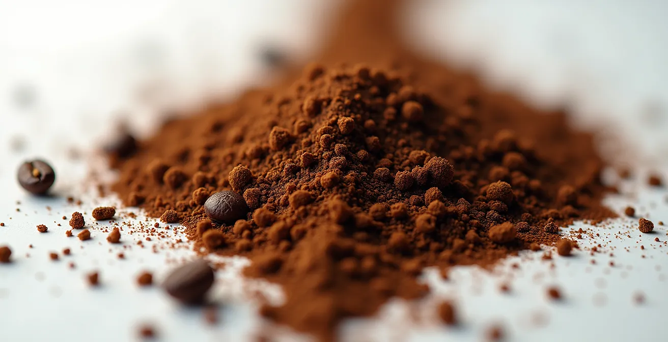 Microscopic comparison of uniform vs non-uniform coffee grind particles showing fines