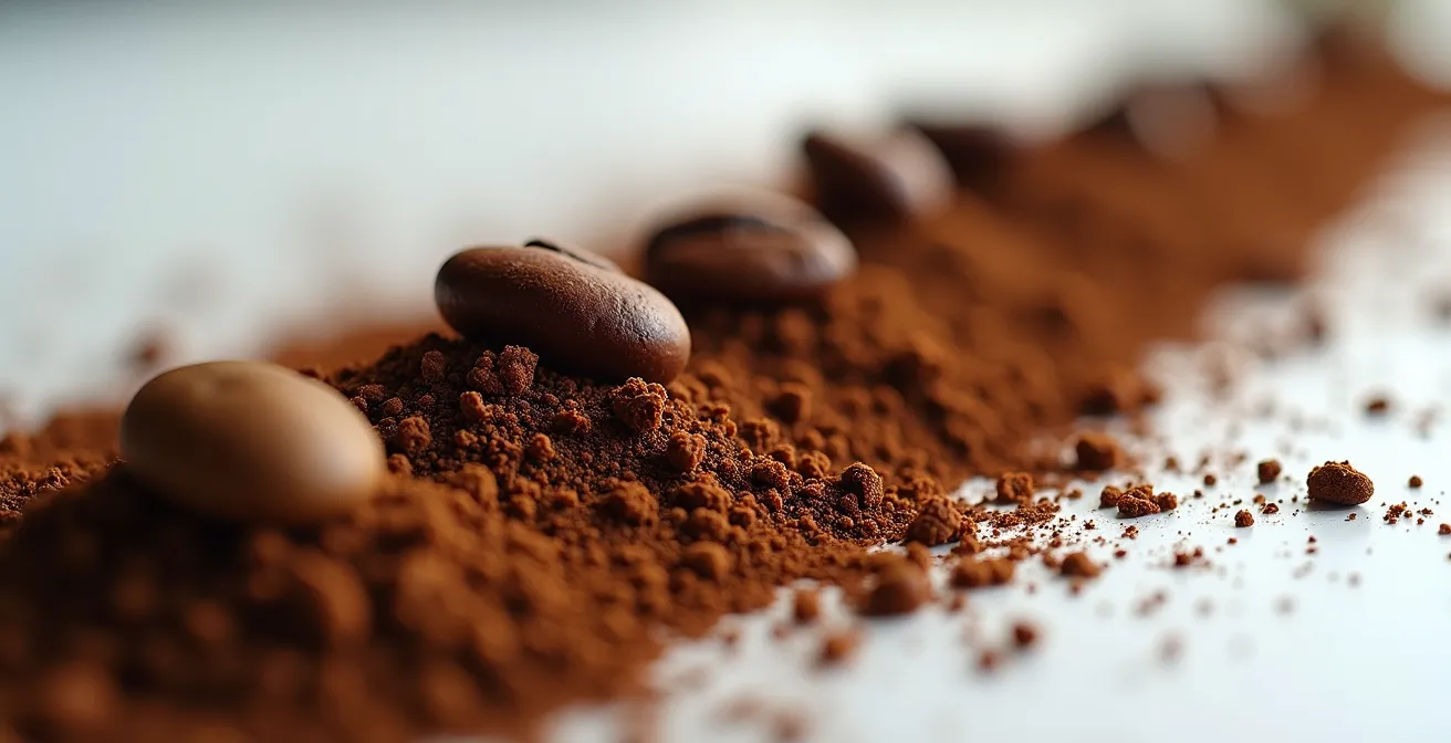 Extreme close-up of coffee grounds showing texture differences for anaerobic beans
