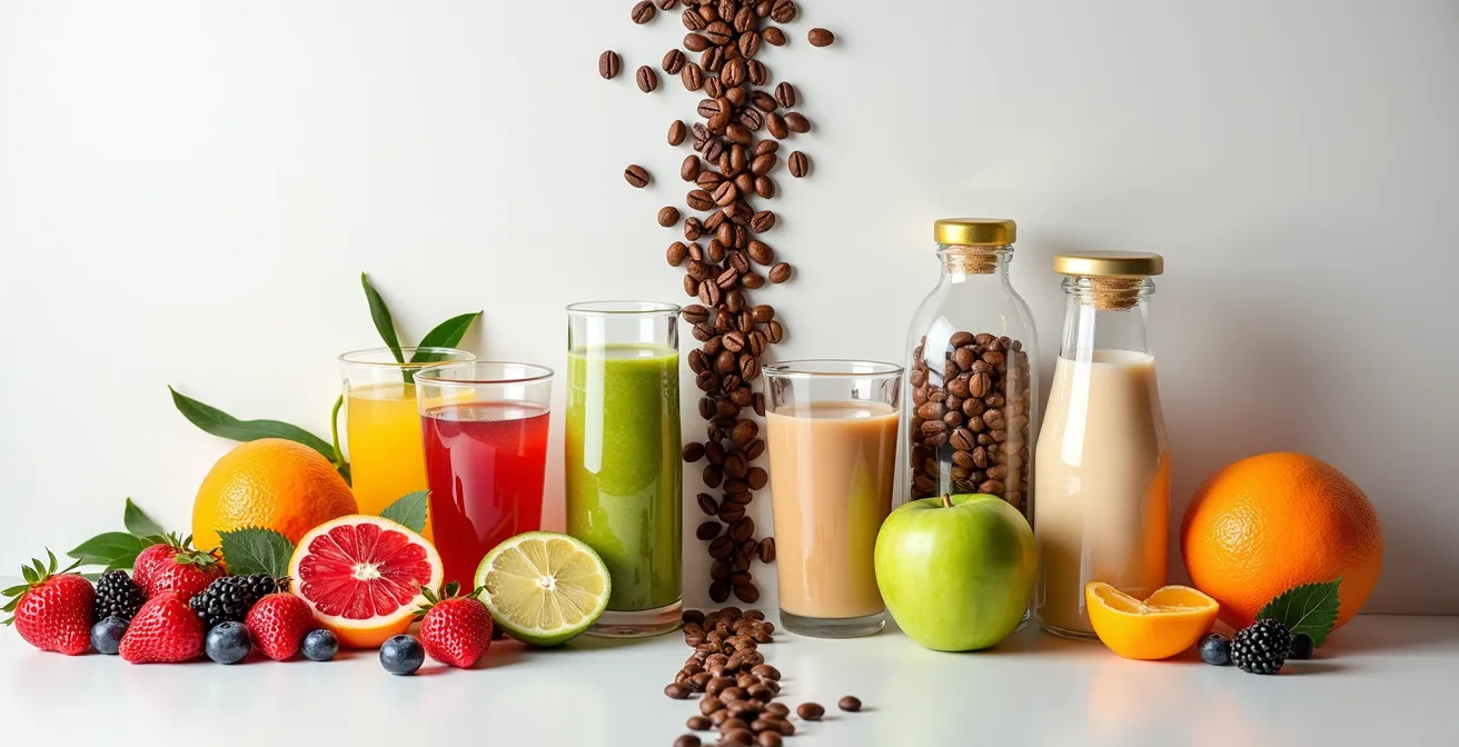 Split composition showing fresh fruits and vegetables versus processed foods affecting taste perception