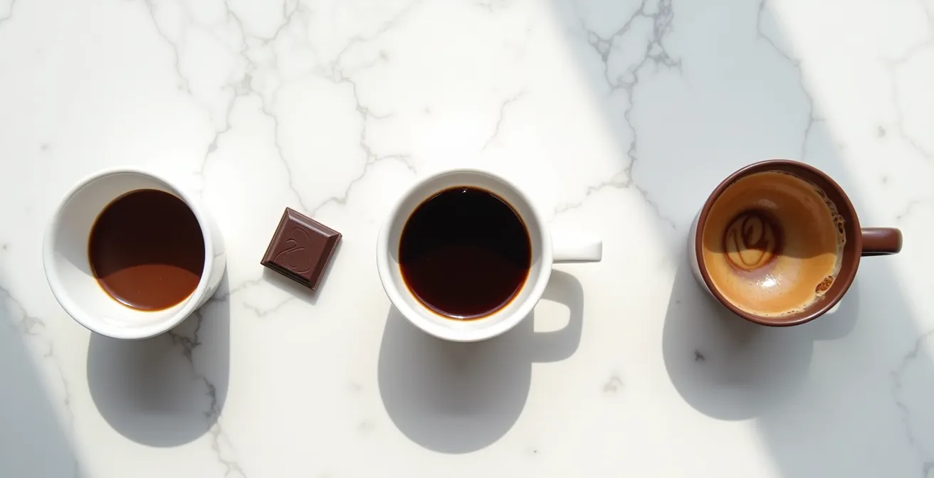 Time-lapse sequence showing chocolate melting stages with espresso steam