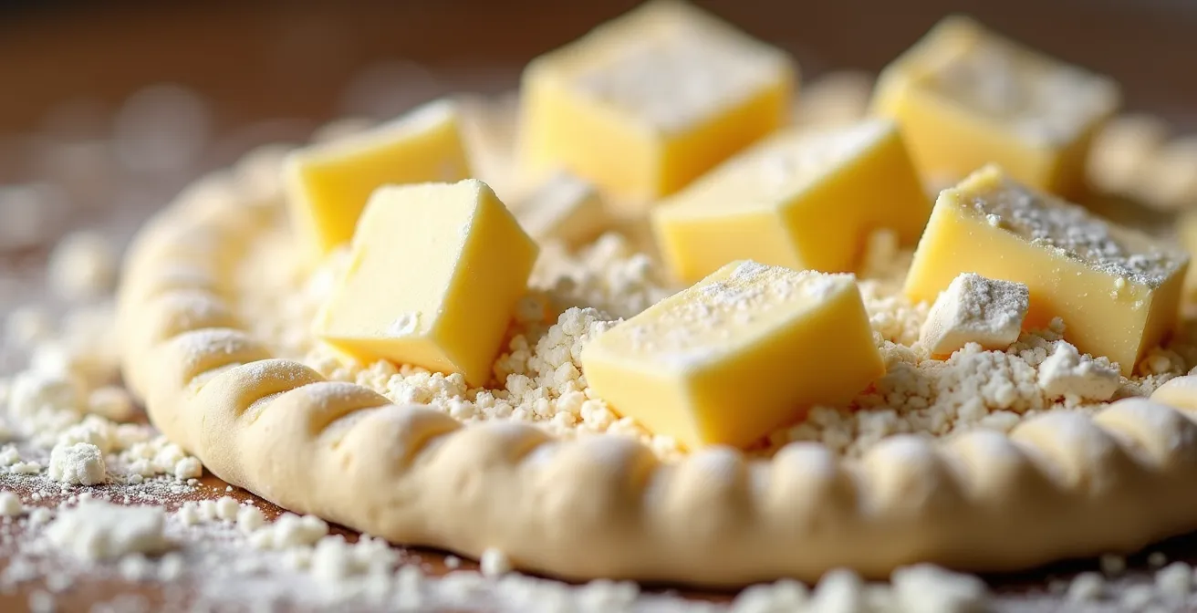Extreme close-up macro shot of flour and butter mixture showing texture