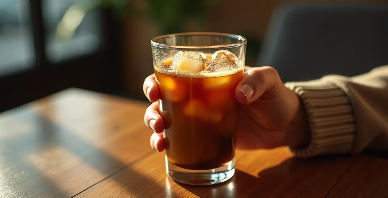 Iced espresso in glass showing condensation and color changes over time