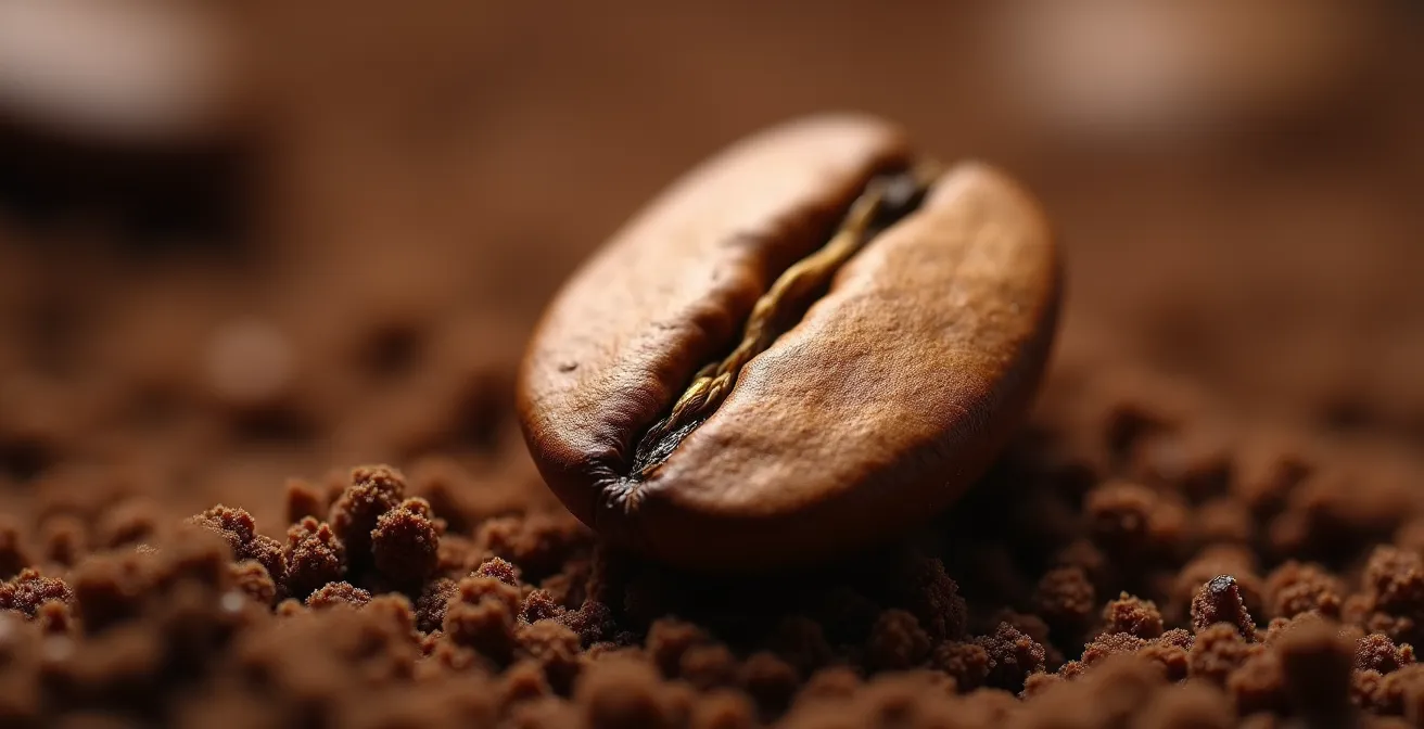 Extreme close-up of coffee bean surface showing crystalline structures