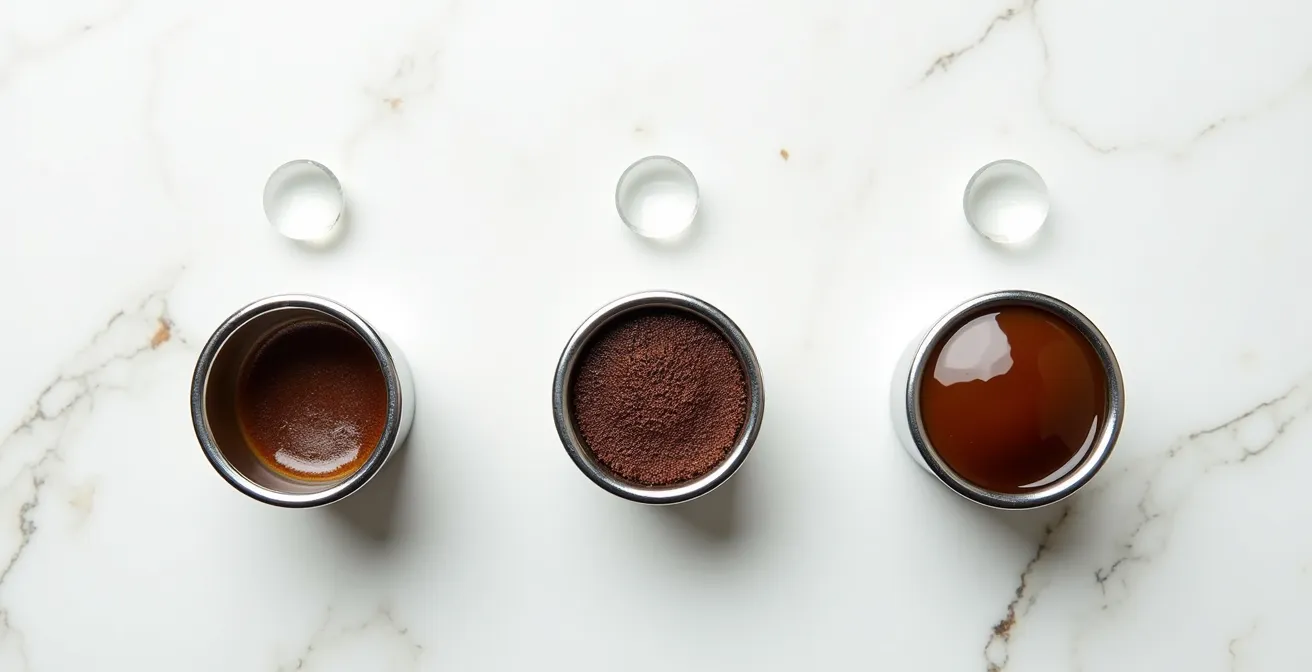 Time-lapse style composition showing coffee puck saturation stages during pre-infusion