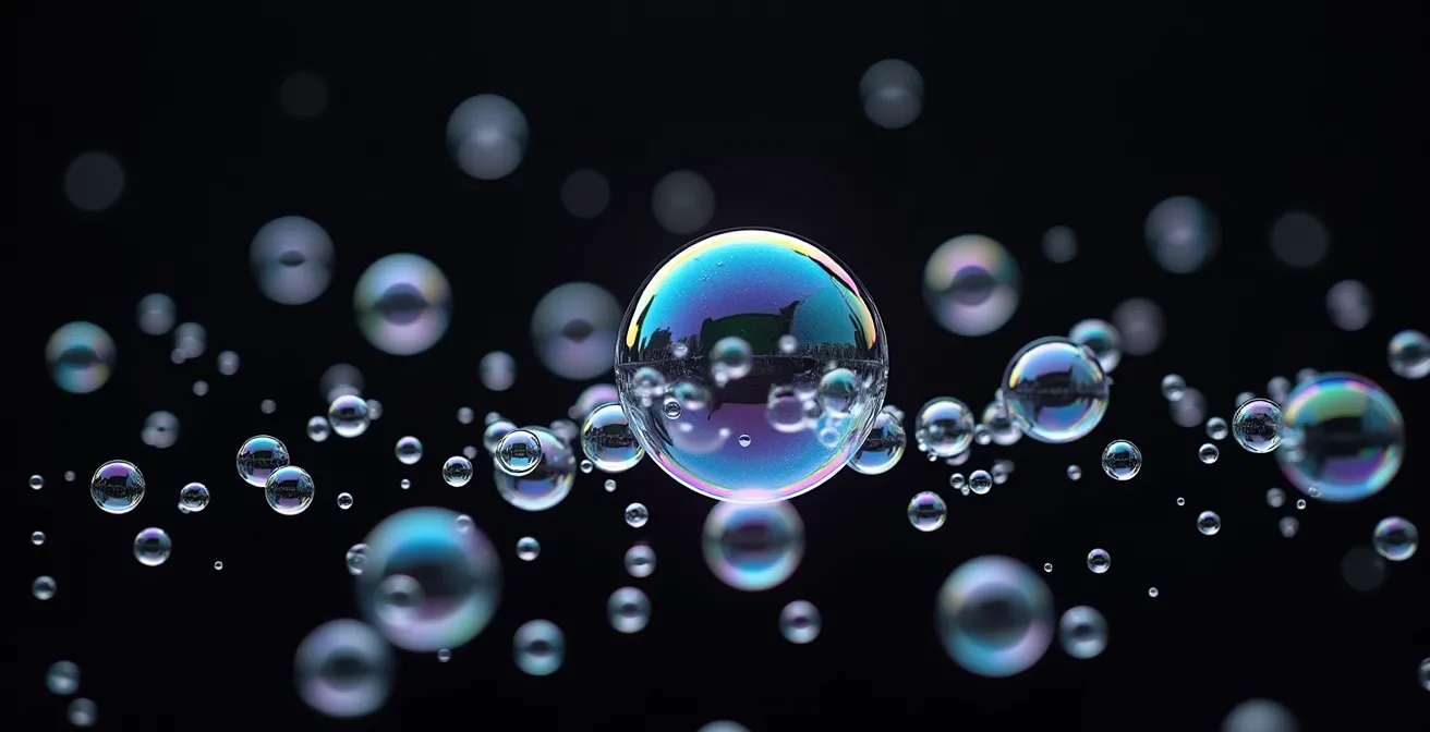 Microscopic view of protein structures creating foam bubble walls