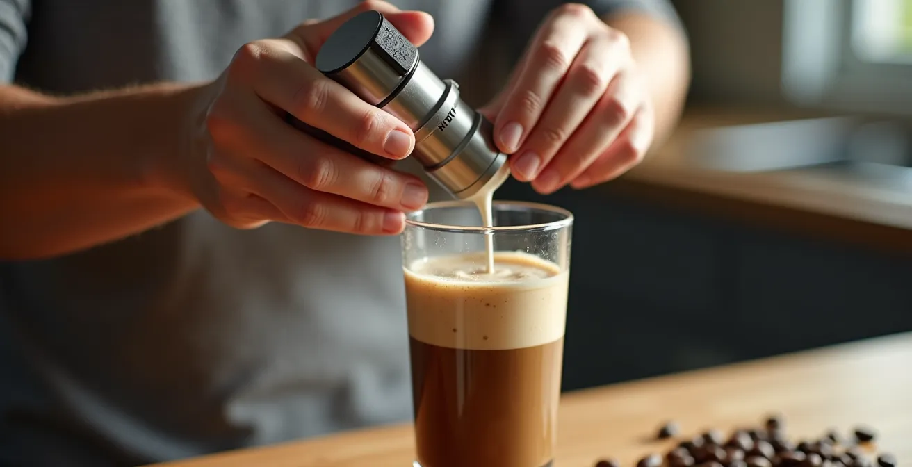 Macro shot of nitrogen cartridge being inserted into cream dispenser